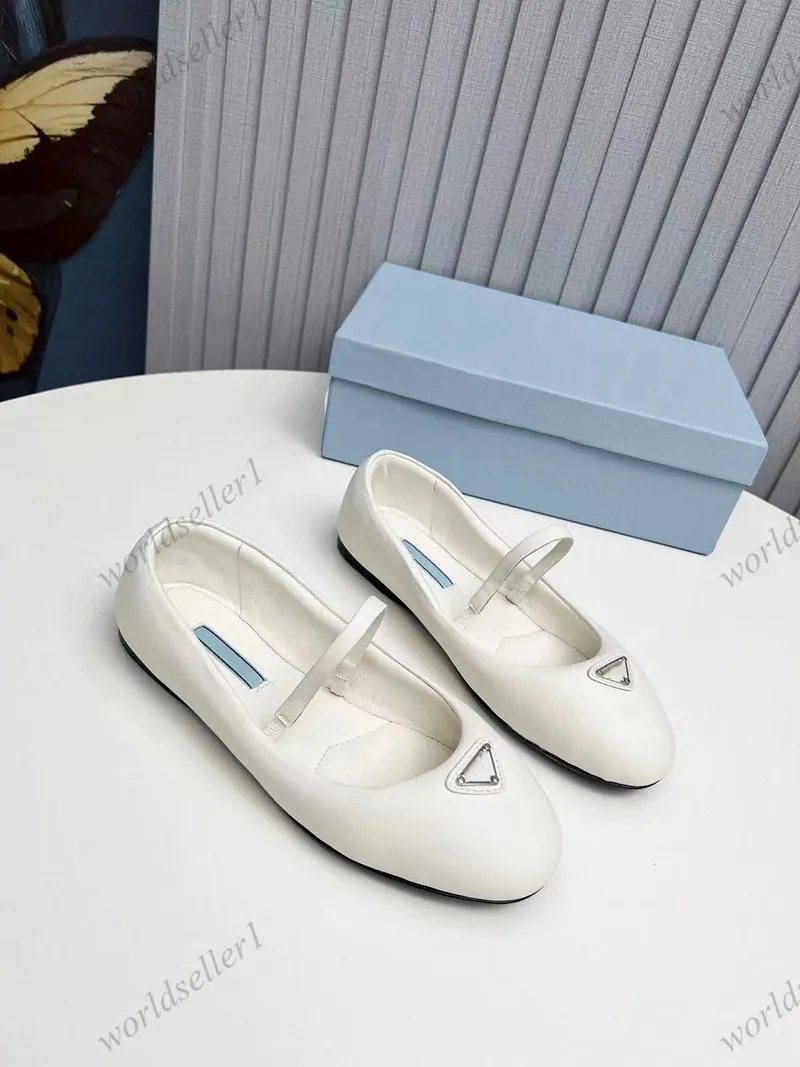 Mary Jane Bale Ayakkabı Yuvarlak Toe Flats Kadınlar Yeni Çıplak Tasarımcı Ayakkabı Logosu Orijinal Deri Moda Lüks Yüksek kaliteli ayakkabılar