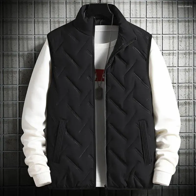 Chalecos para hombres 2023 Chaqueta cálida de invierno Chaleco con cremallera sin mangas Color sólido Casual Algodón acolchado Cuello de soporte grueso Use abrigo exterior