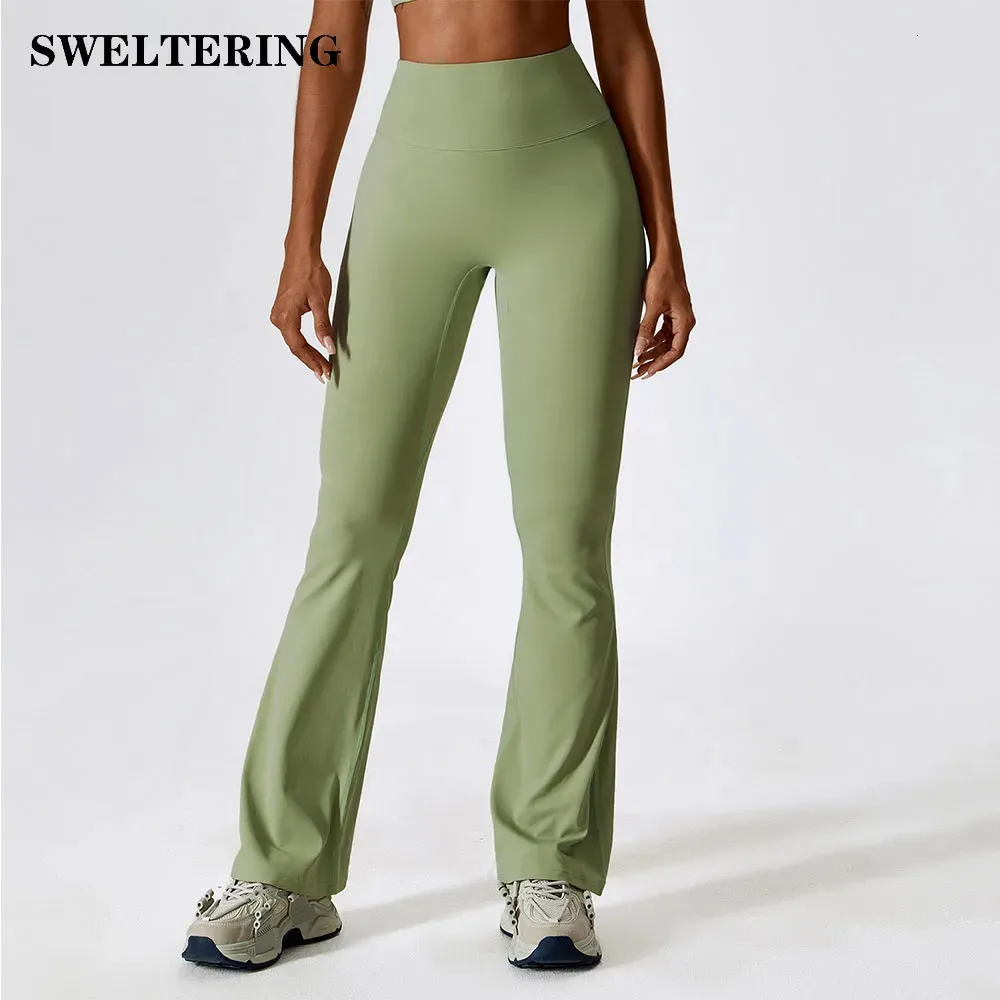 Yoga Outfit Mulheres Calças de Perna Larga Leggings Calças de Cintura Alta Lazer Queimado Dança Treino Longo Comprimento Bell Bottoms 231017