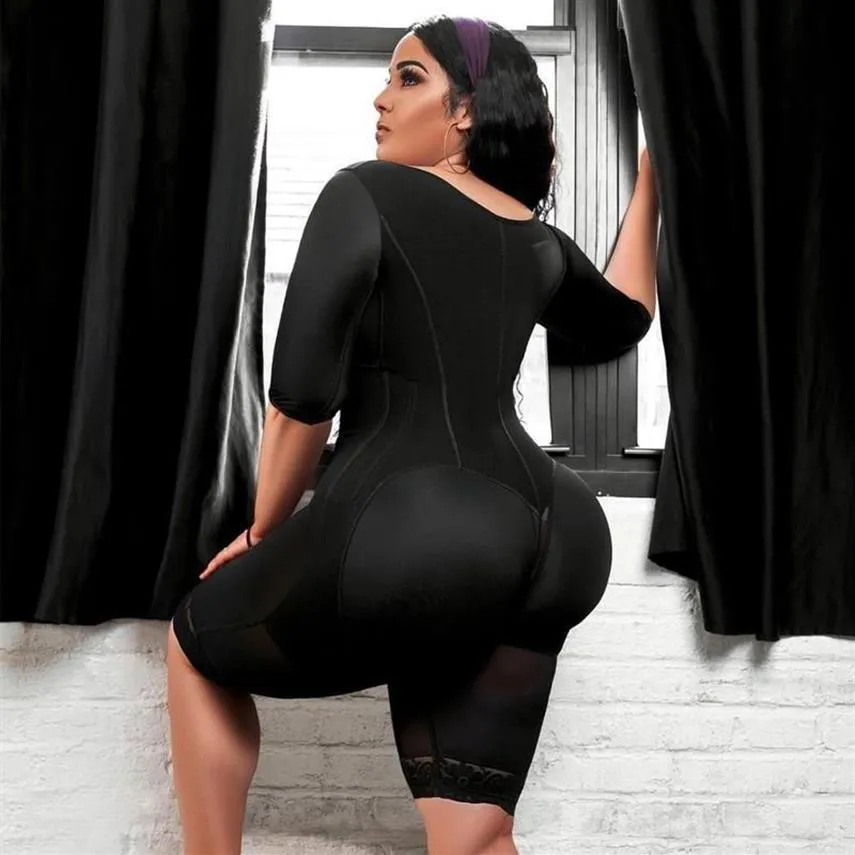 Colombian High Compression Womens Plus Size Shapewear Bodysuit With Built  In Bra, Half Sleeves, And Mid Leg Waist From Zazvf, $40.49