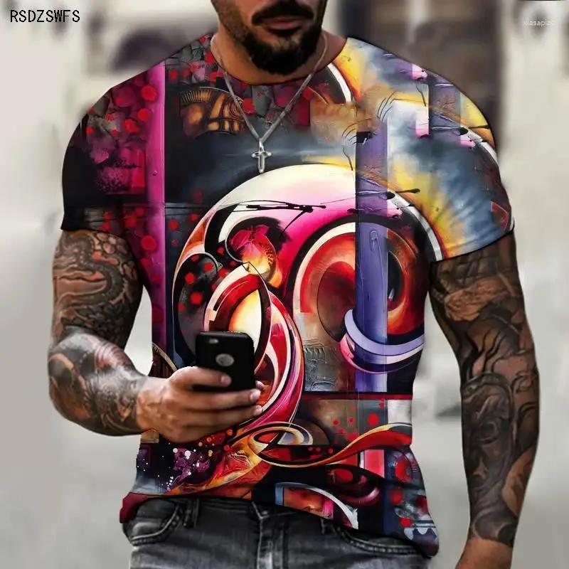 Men's T Shirts T-shirt Street Design Trend Graffiti 3d Printing Cartoon Letters Stripe Elements Casual Fashion Sports