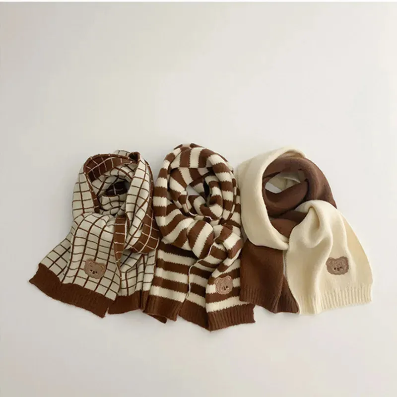 Écharpes Wraps cerf jonmi Style coréen hiver enfants écharpes tricotées dessin animé broderie rayé Plaid tout-petits enfants chaud châle 231017