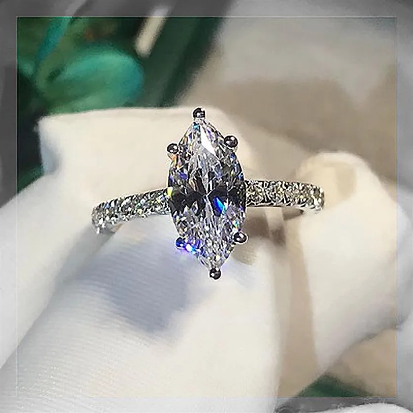 Solitaire Marquise Cut 2ct Lab Diamond Ring 925 Sterling Silver Bijou خطوبة حلقات زفاف للنساء Menl Party Jewelry265y