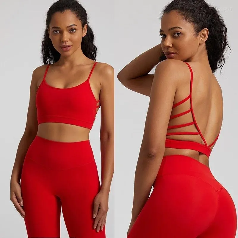 Yoga Outfit Top Women's V-shaped No-back Sports Bra Hollow Fitness Underwear Thickened Vest Push-up Sexy Girl