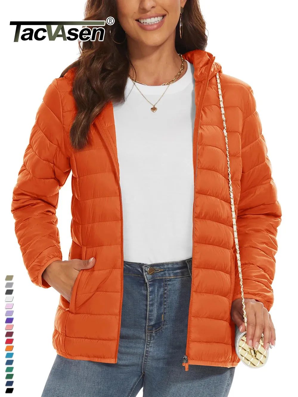 Womens Down Parkas Tacvasen Full Zip Up Hooded Puffer Jacket Winter Quilted Warm Coats Casual Windbreaker POLLED UTKEL UTOMER TRACK 231017