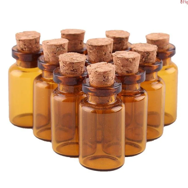 Wholesale 50pcs 1ml Amber Mini Glass Bottles Tiny Jar Vials With Cork Stopper DIY Craftgood qty Ktiqc