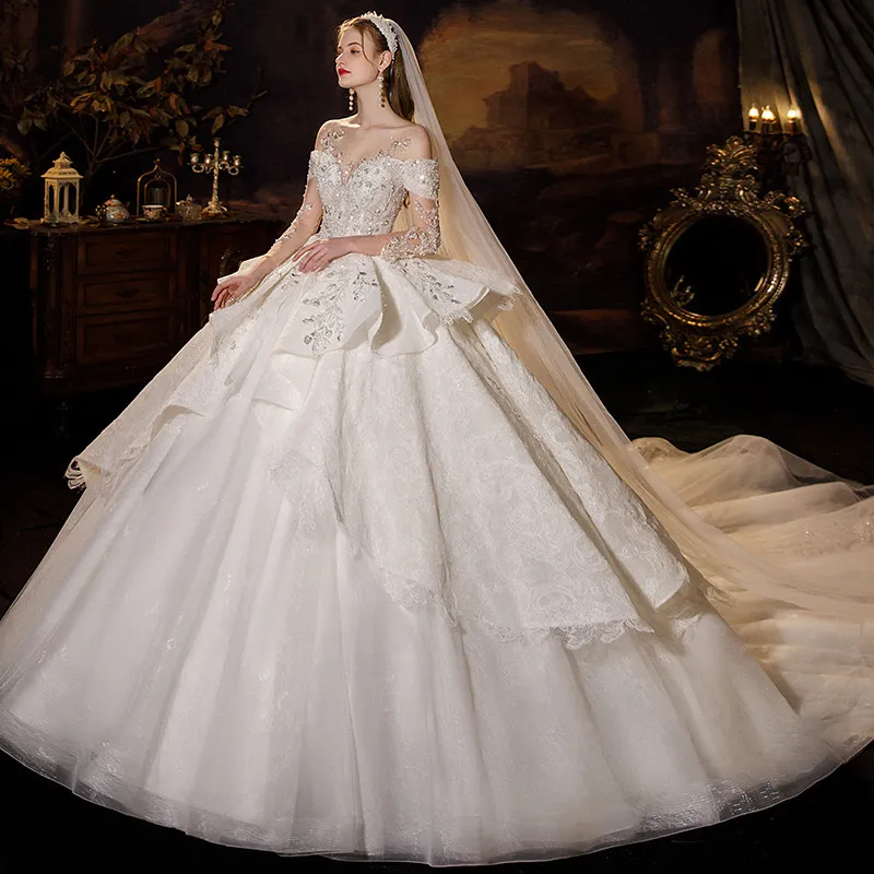 Luxury Design High Quality Beaded Wedding Dresses, A-line Rhinestones Shiny Bridal Gowns Luxury Design High Quality Beaded Wedding Dresses, A-line Rhinestones Shiny Bridal Gowns