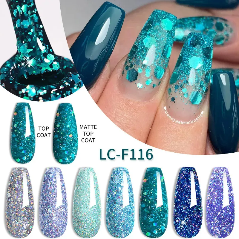 Nail Polish LILYCUTE 7ml Blue Glitter Gel Nail Polish Silver Rose Gold Colorful Sequins Semi Permanent Soak Off UV Gel Nail Art Varnish 231016