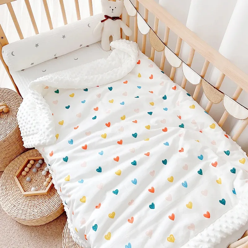 Quilts Big Size 3D Dot Muslin Cotton thick Heart Print Soft Spring Toddler Blanket Crib Quilt Big Child Blanket 231017