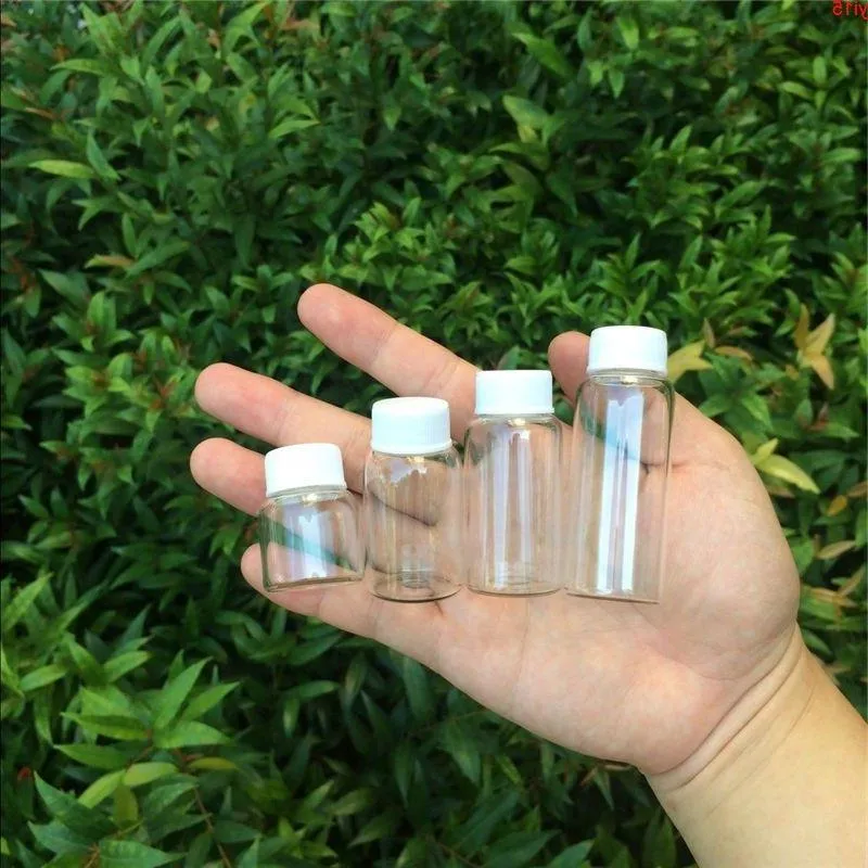 8cc 15cc 20cc 25cc Cute Glass Bottles With White Plastic Cap Transparent Vials Jars 50pcsgood qty Pqith