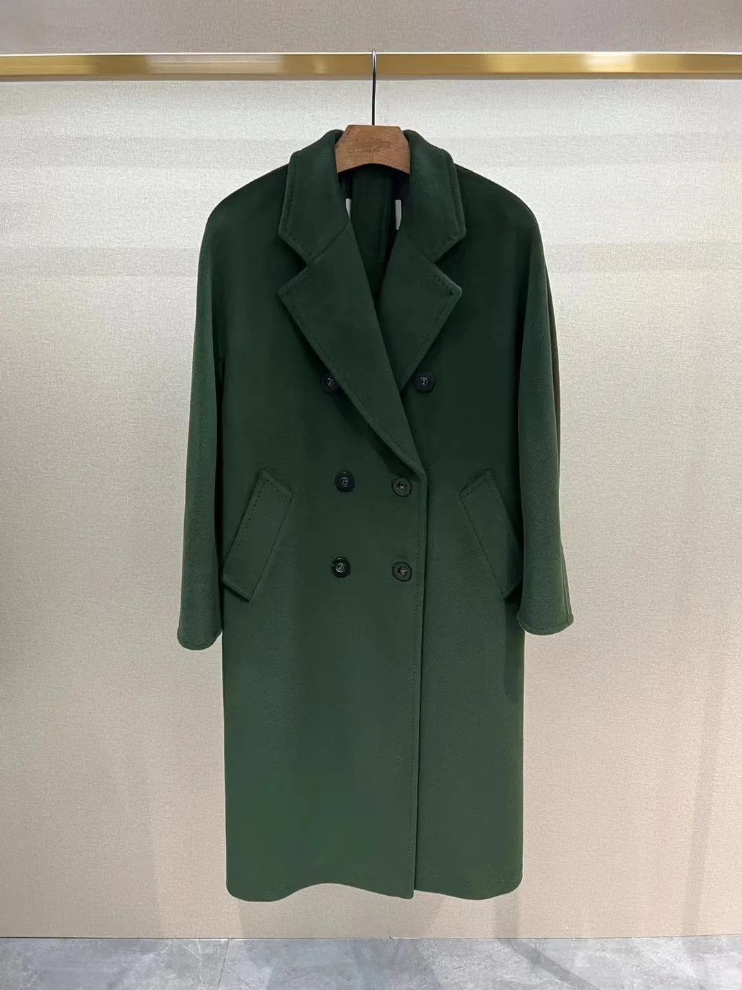 dark green MMAX madame 101801 Sheep wool women Long coats ladies trench coat double breasted