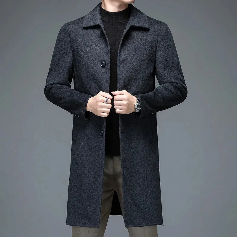 Wollmischungen für Herren, britischer Stil, elegante Herrenmäntel, Herbst-Winter, schwarz, grau, einreihig, Schafwollmischung, Overocat, Herren-Business-Outfits 231017