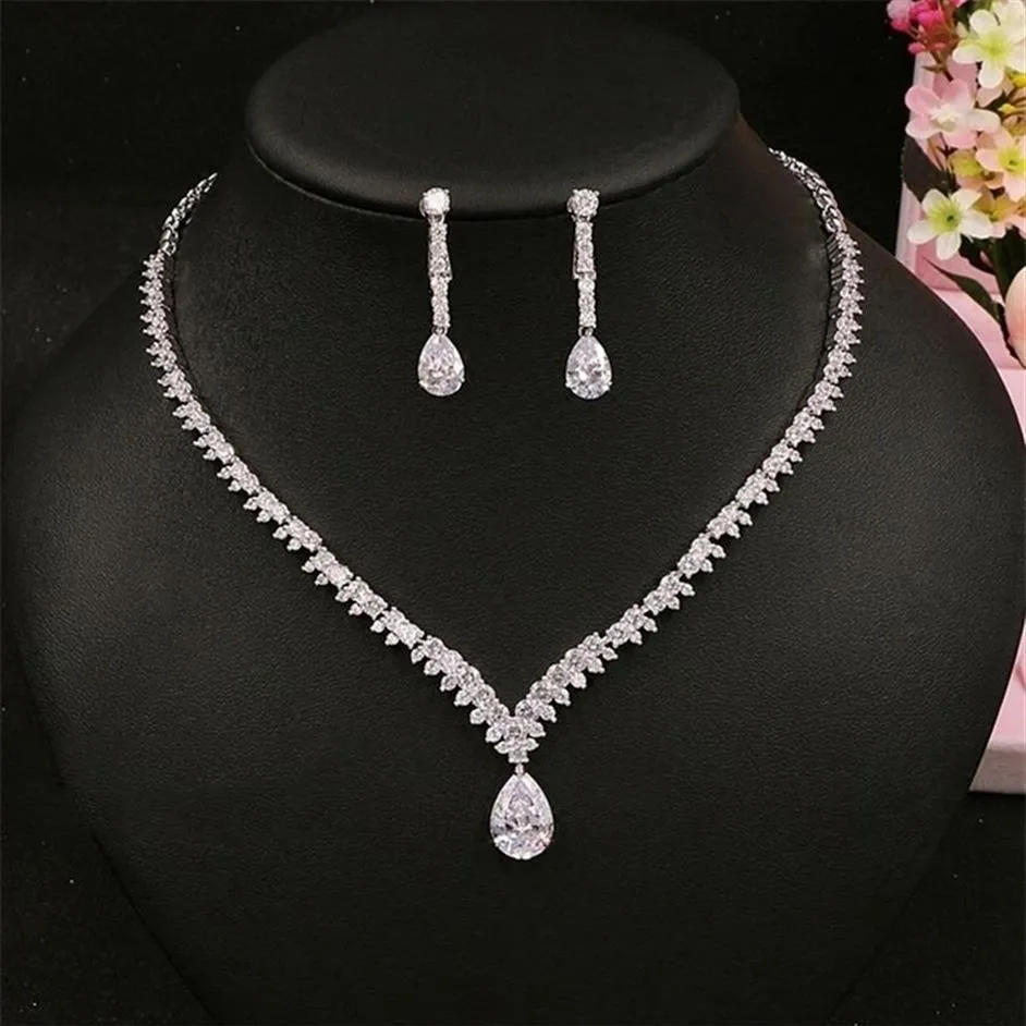 Beidal Pendants Jewelry Sets Cubic Zirconia Wedding Necklace and Earrings Luxury Crystal Bridal Jewelry Sets For Bridesmaids 21032198I