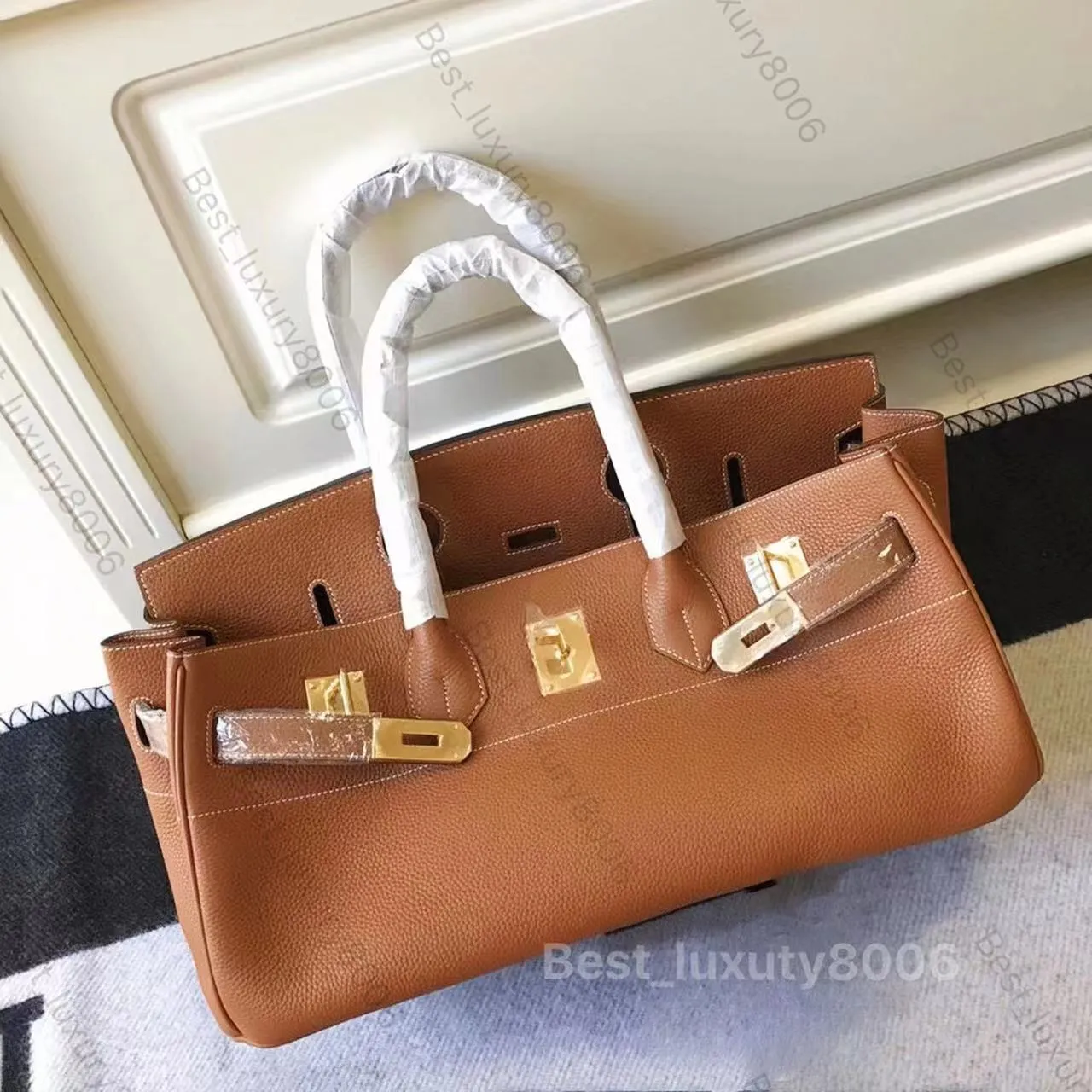 Дизайнерская сумка Luxury Tote Классическая брендовая сумка 42 см из импортной кожи, французская нить из пчелиного воска, полуручная работа, модная сумка с позолоченной фурнитурой 22 карата