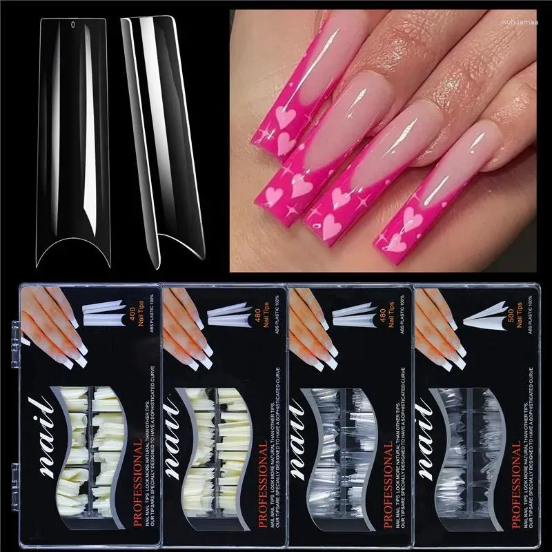 False Nails 400/500pcs 전문 투명 천연 네일 팁 Arcylic Stiletto 가짜 관이 긴 모양 전체 커버 아트 손톱#52