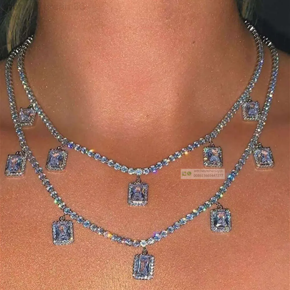 Tenniskedja med Gem Pendant Charm -halsband med förlängningskedjan Iced Out CZ Necklace Set smycken