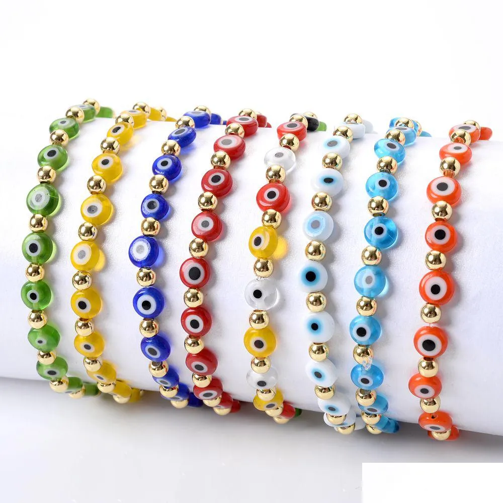 Perlé 20 pièces/lot mode bleu turc mauvais œil charme brins bracelets résine acrylique perles bracelet pour femmes filles élastique à la main J Dhd3W