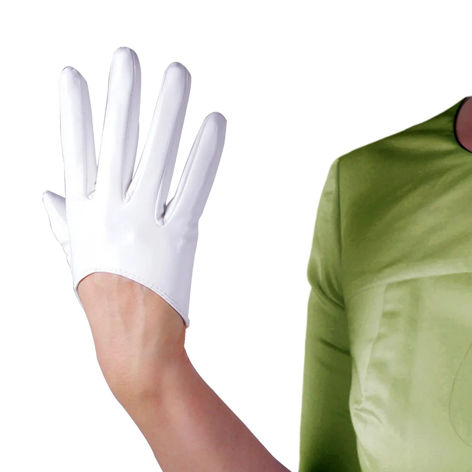 Five Fingers Gloves DooWay Patent Leather Super Short GLOVES Wet look 5" 13CM White Party Outdoor Sexy Driving Uniform Matching Finger Glove 231016