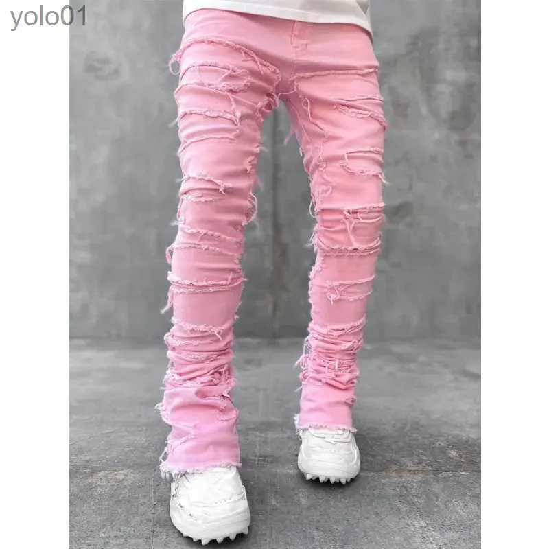 Jeans pour hommes INS hommes Y2K jean Denim pantalon Vintage maigre rose Camouflage jean pantalon automne vêtements ropa hombreL231017