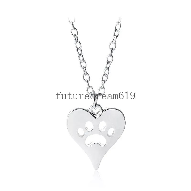 Fashion Cute Dog Paw Heart Gold Necklace Designer Woman Mans Alloy Silver Chain Pendant South American Lovers Necklaces Pendants Choker Jewelry Friend Gift