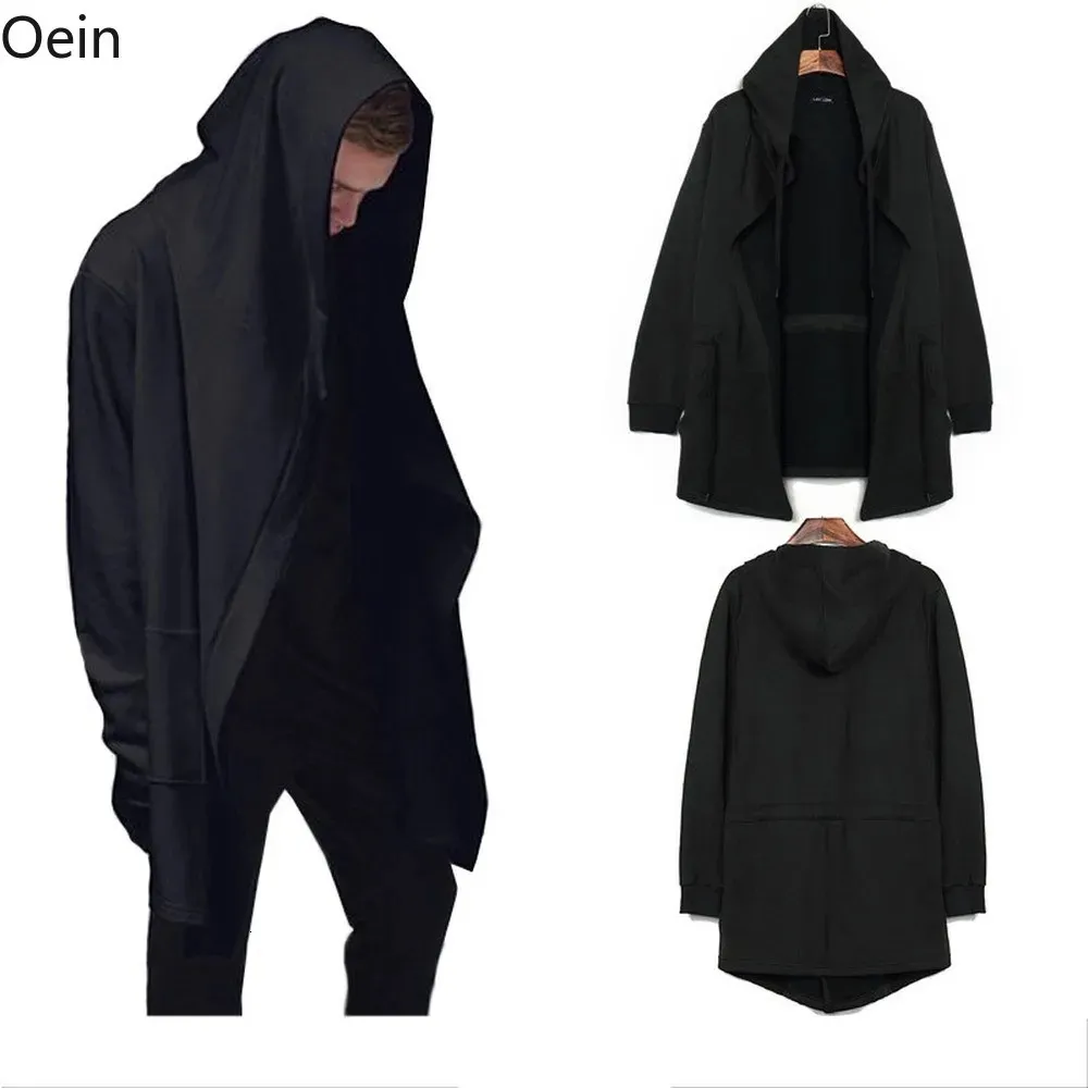 Herr ull blandar herrar punk huva poncho cloack cardigans lös gotisk kappa ytterkläder varm vinter lång svart plus size s-5xl 231013