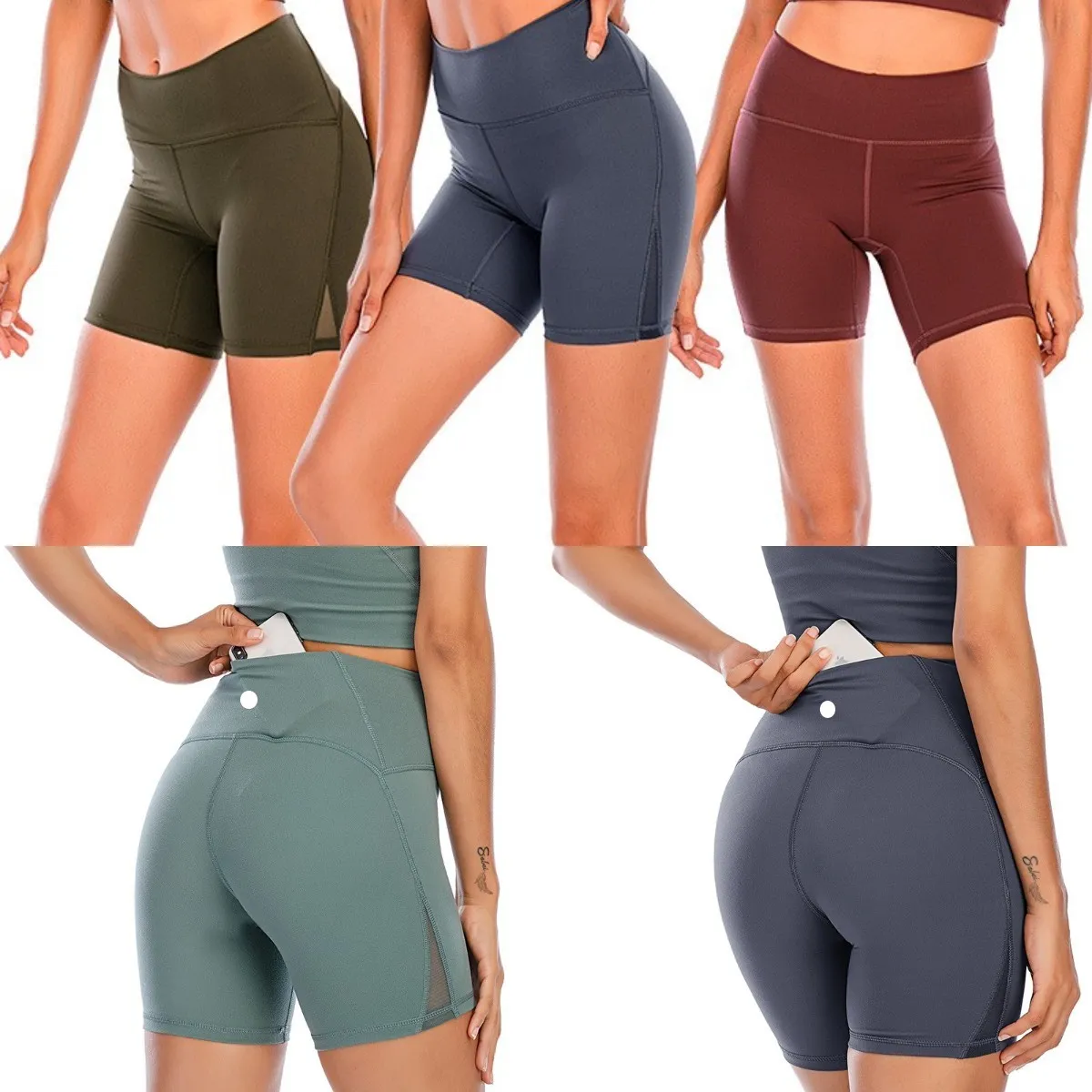 LU-001 Women's Yoga Fitness Running Street Summer Women Yoga Shorts Net Splicing Feeling Naked Outside High Waist Breathable Yoga Shorts Pants