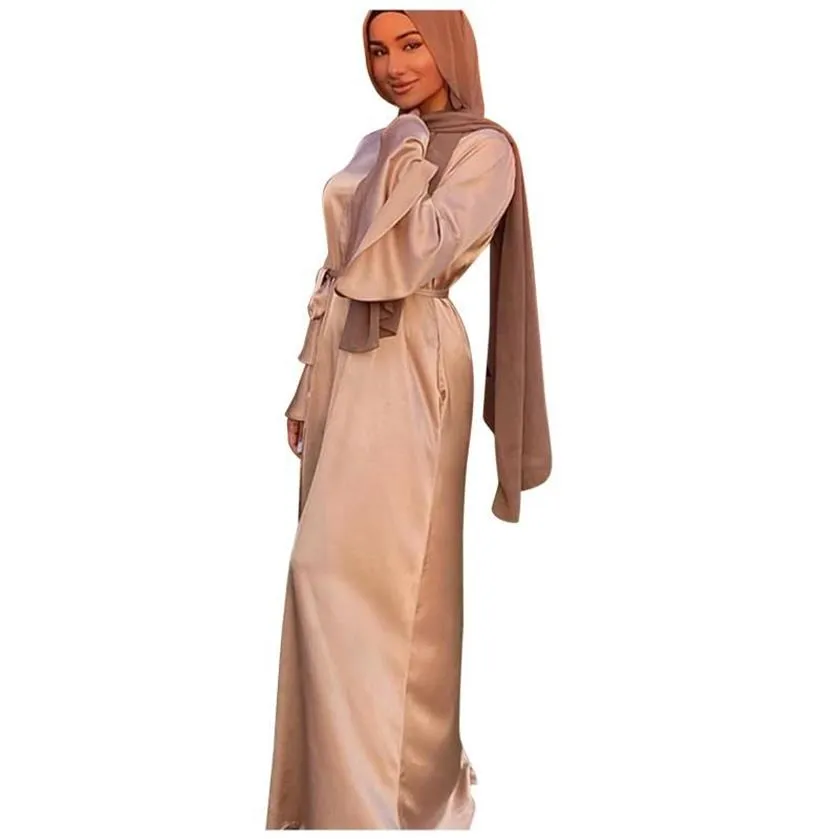 Casual Kleider Ramadan Muslim Mode Satin Maxi Für Frauen Hijab Kleid Eid Abaya Dubai Türkei Abayas Islam Kaftan Robe Longue femm230i