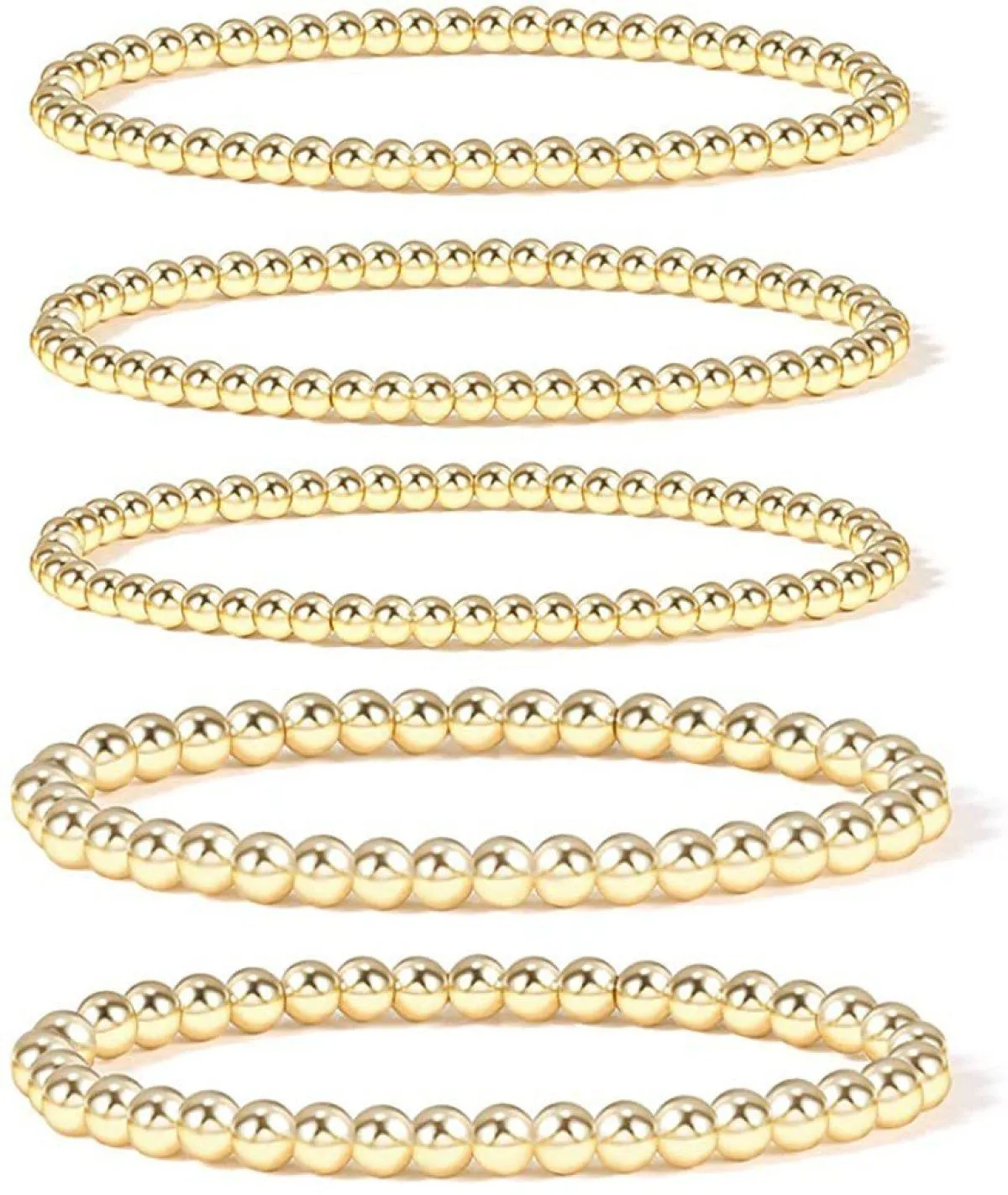 Goldperlenarmband für Damen, 14 Karat vergoldetes Perlenkugelarmband, dehnbares, elastisches, hypoallergenes, böhmisches, stapelbares Armband