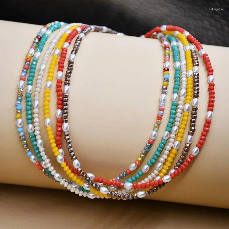 Choker Bohemian Dopamine Colored Crystal Pärled Halsband Handgjorda pärlklubbkedja Fashion Simple Women's Jewelry Accessory
