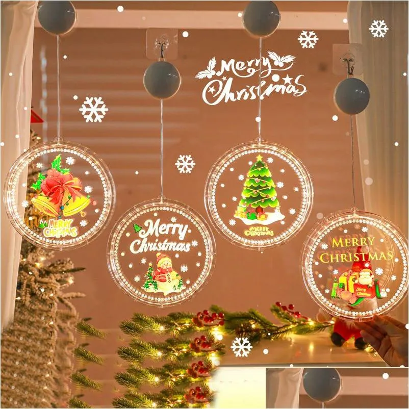 Рождественские украшения Светодиодные подвесные светильники на присоске с дизайнерским украшением окна Праздничная атмосфера Маленькая цветная доставка Ho Dh5Tp