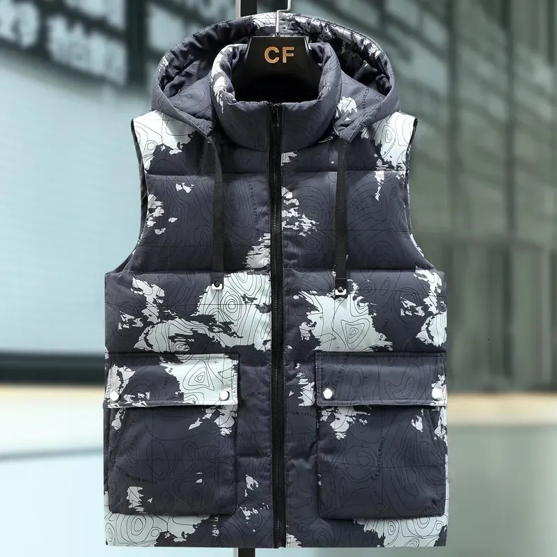 Gilet da uomo Taglie forti S-8XL Autunno Inverno Giacche senza maniche spesse per uomo Gilet mimetico in cotone caldo con cappuccio Gilet oversize casual 231017