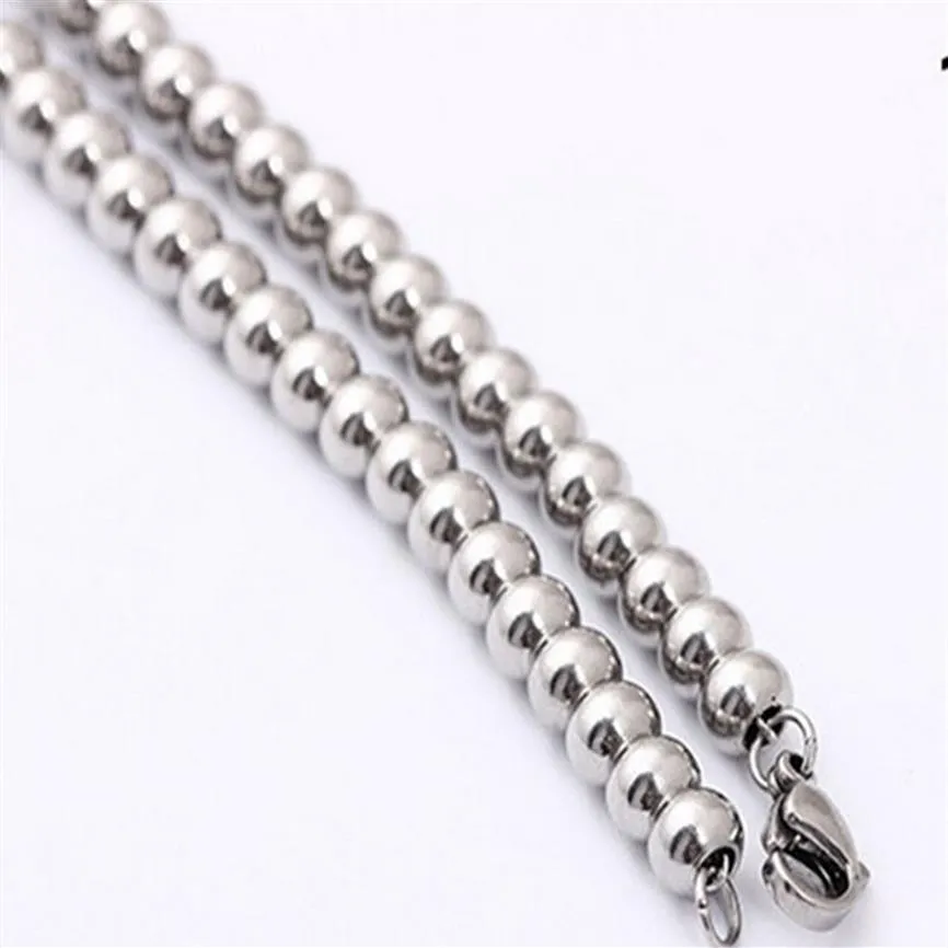Pure Handmade Jewelry Stainless Steel men's Boys women Fashion Necklace Solid Ball Bead chain silver tone 6mm 8mm 4mm wide c303l