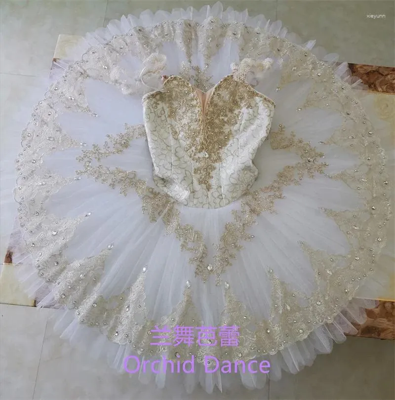 Stage Wear Fine Pattern High Quality Professional Custom Size Classical Girls Golden White Bird Ballet Tutu Costumes