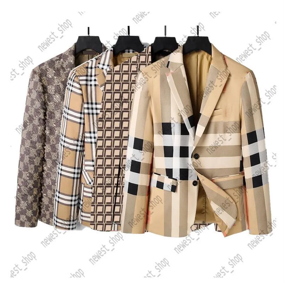 西洋衣類メンズブレザーデザイナー秋の豪華なアウトウェアコートスリムフィットグリッドストライプ格子縞のジオメトリパッチワークコート男性ドレス217m