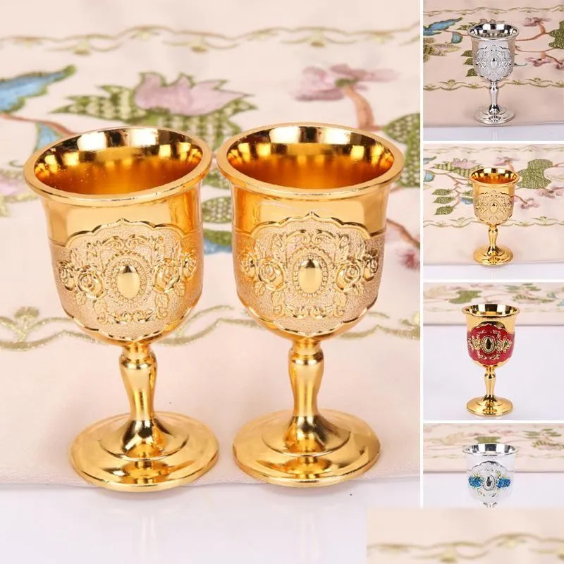 Tazze Tazze Retro Creativo Piccola Bevanda Tazza di vino Calice d'oro Stile europeo Home Bar Propiziare Acqua Ottone bianco Coppermugs Home Ga Dhpn6