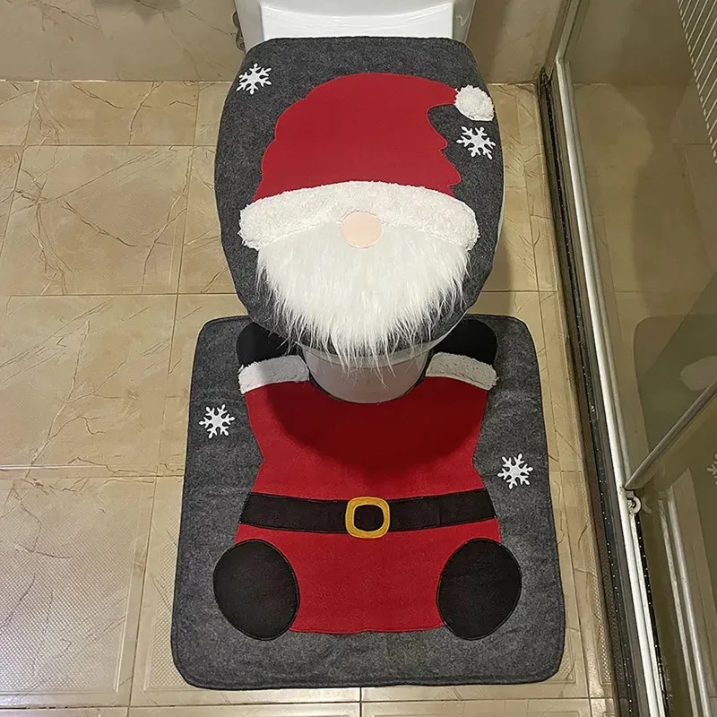 Christmas Gnome Santa Toilet Cover Set Cute Protection Shield For Xmas