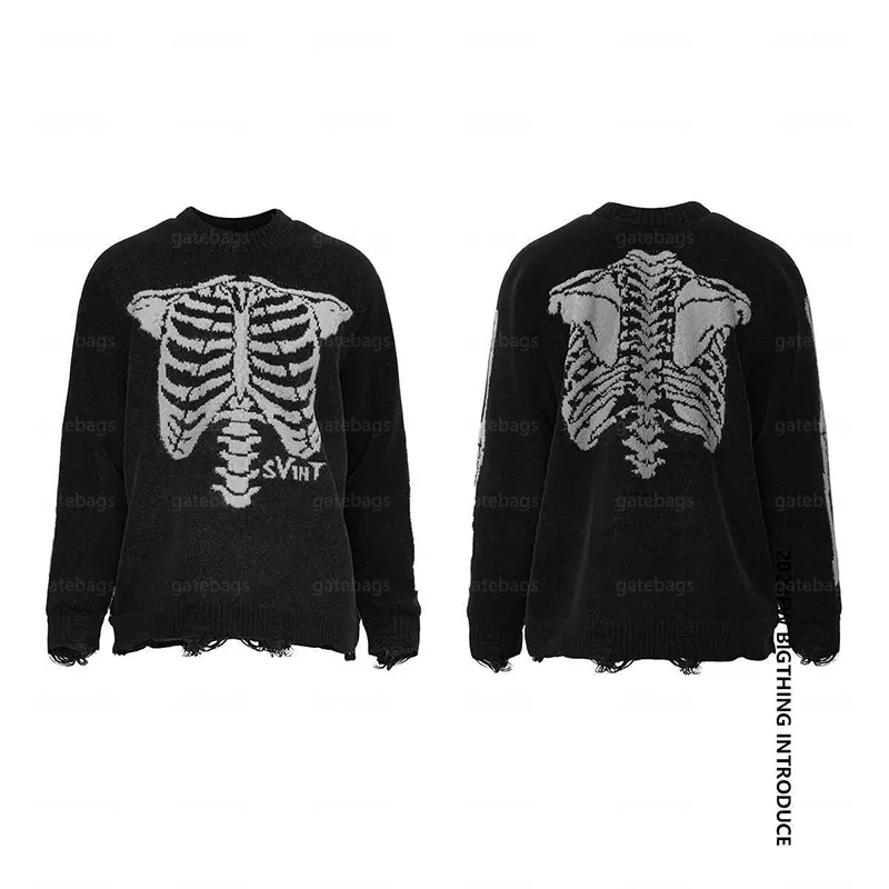 SntMichael Skeleton Esqueleto prendas de punto vintage High Street destrucción suéter suelto chaqueta Brújula Brazalete bordado Sobrecamisa de algodón Jersey Traje de pareja
