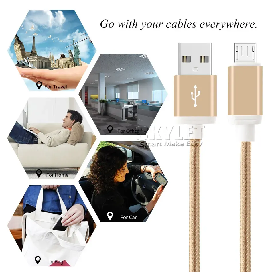 Nylon Braided Type C USB Cable USB 2.0 To 3.1 High Speed Charging Type C Cable Metal Housing V8 Charge Cords For iPhone Android Smart Phone in OPP Bag