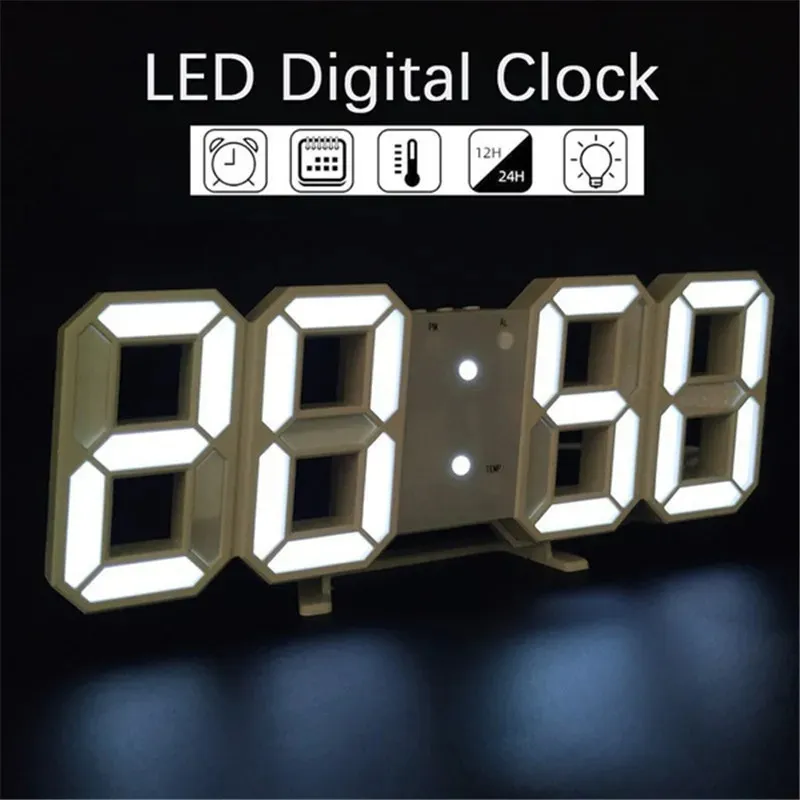 Väggklockor 3D LED Digital Alarm Clock Table Alarm Clock Manuellt Auto Justera ljusstyrka Lätt att läsa på natten perfekt för heminredning 231017