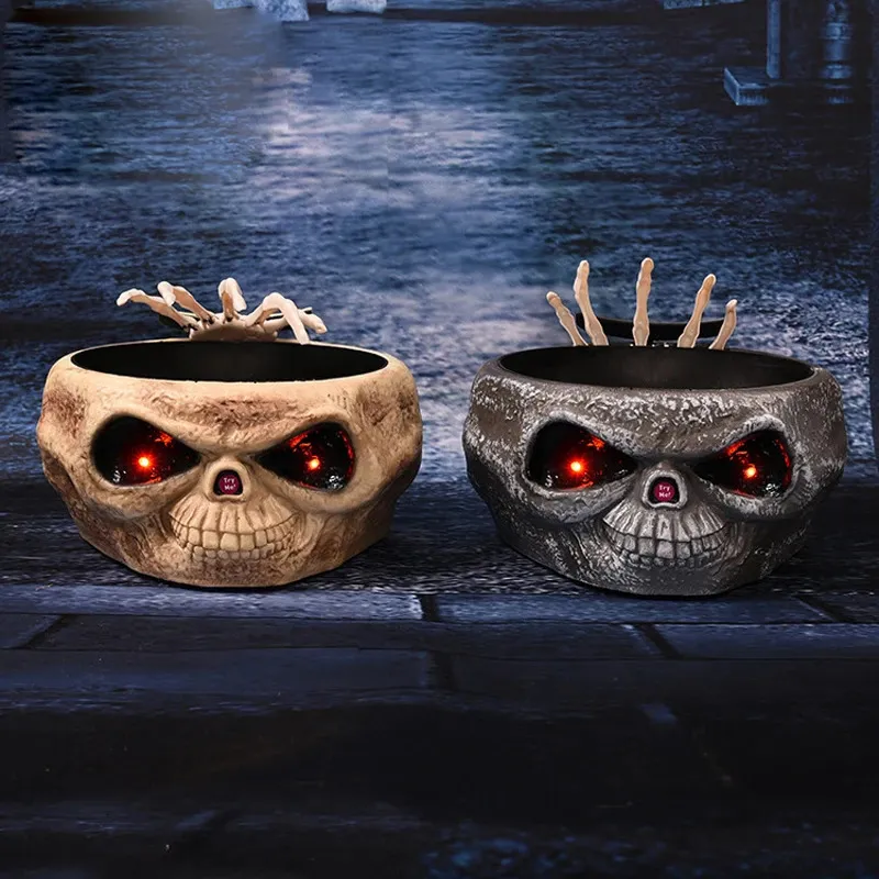 Halloween Toys Halloween Electric Toy Candy Bowl ze skokiem ręcznie Scary Oczy Party Przerażająca dekoracja nawiedzona czaszka miska ktv bar horror rekwizyt 231016