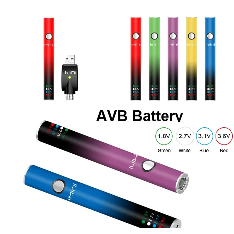 Factory d'origine imini AVB Bouton 510 Battery Vape Pen 380mAh Tension variable Préchauffage 510 Batterie à huile épaisse Barres Puff