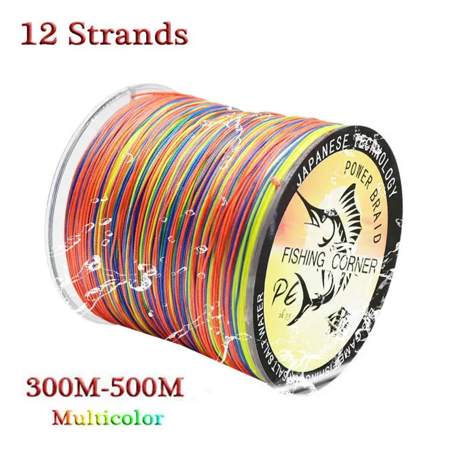 Braid Line 12 Strands Braided Fishing 300mm 500m PE Multifilament Multicolor Super Strong Japan Fish Saltwater Wire 231017