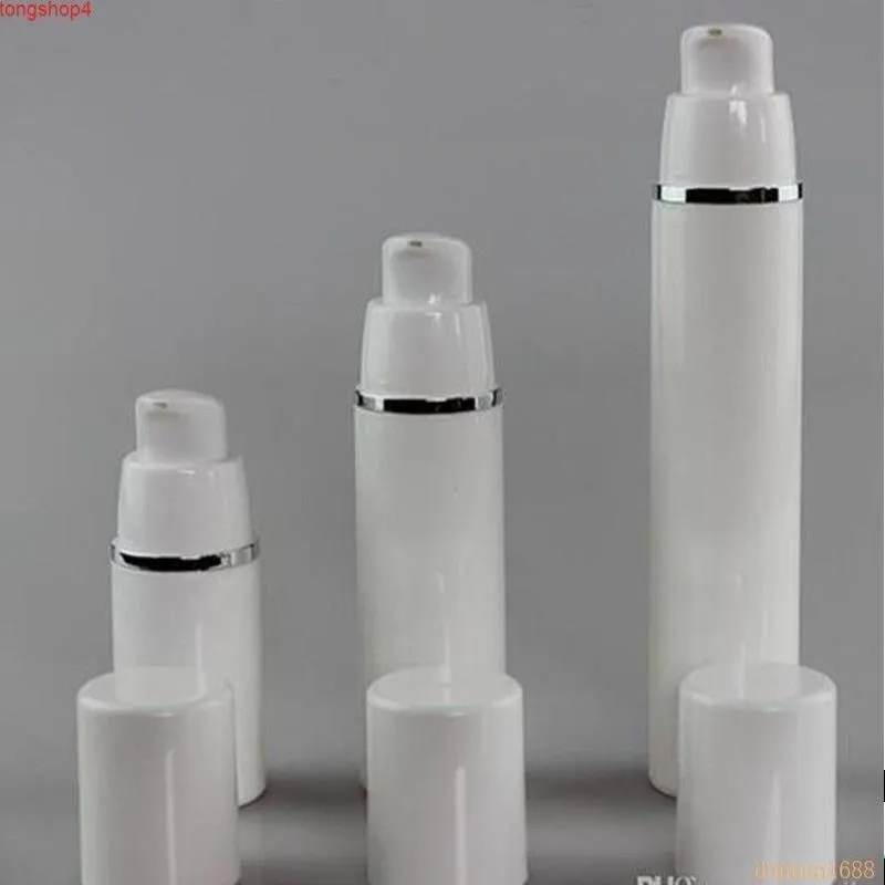 15ml 30ml 50ml Pure White Cylindrical Silver Edge Cosmetic Packing Containers Plastic Emulsion Airless Pump Bottle#213goods Vtxmd Awrqg