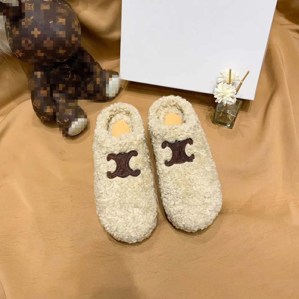 Hus tofflor för kvinnor designer sandal päls glider lyx ull päls tofflor vinter inomhus kontor avslappnad fuzzy platta sandaler fluffiga flip flip glidskor storlek 36-41