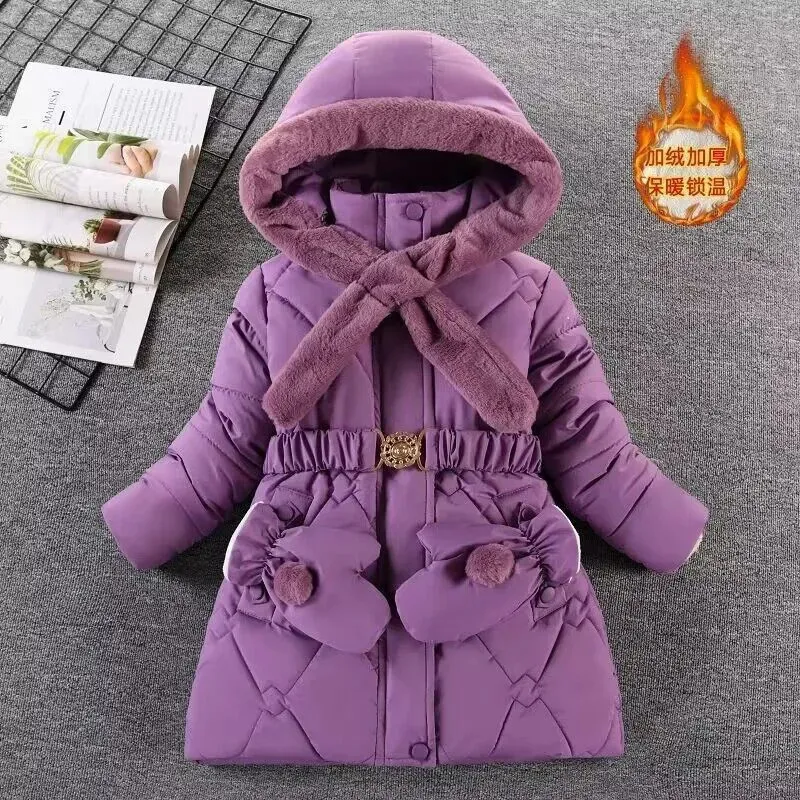 Para baixo casaco de inverno meninas jaqueta quente à prova de vento outerwear com capuz zíper gola de pele princesa casaco 5 6 7 8 9 10 12 anos crianças roupas 231016