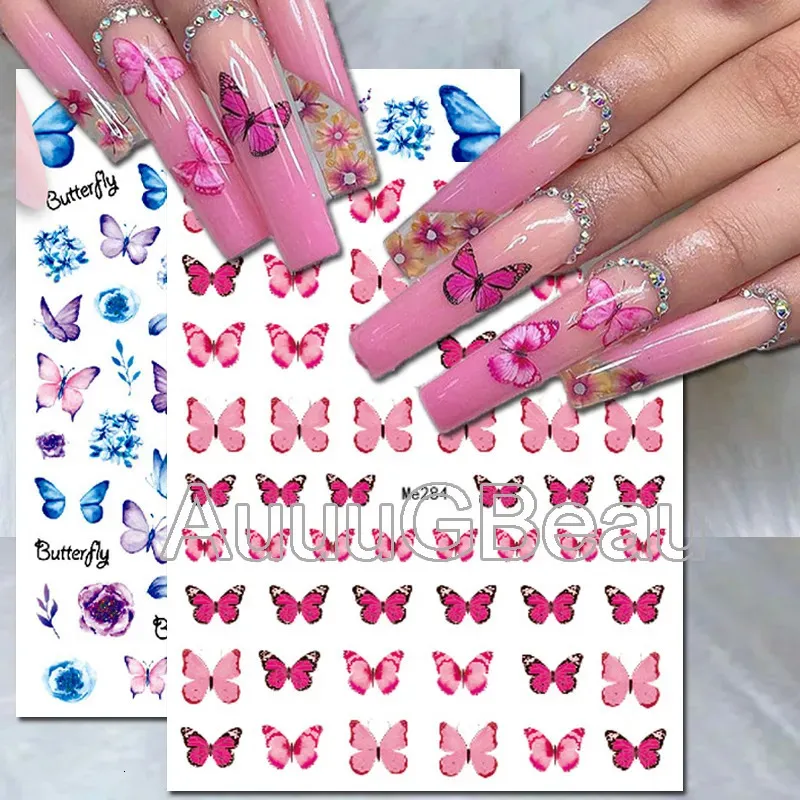 Stickers Decals Nail Art Pink Green Purple Colors Butterflys Back Glue Decoration For Tips Beauty 231017