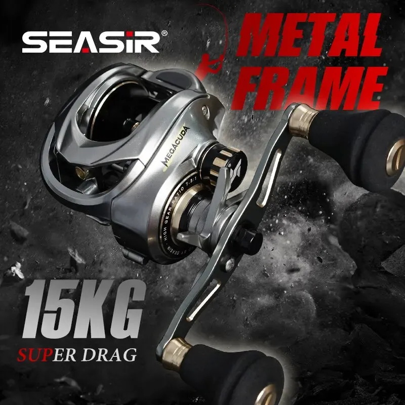 Carretilhas de Baitcasting Seasir Megacuda Reel Drag 15KG Carretel Profundo 6 5 1 Quadro de Alumínio Lado de Carbono Alça Dupla Jigging Metal Seawater 231017