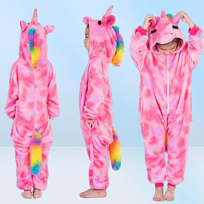 Winter flanel zachte warme eenhoorn kigurumi kap dier cartoon jongens pyjama pamas voor meisjes kinderen slaapkleding 282v9159597