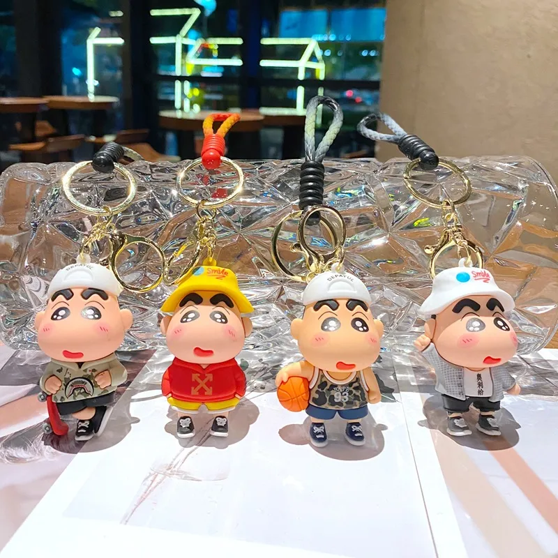 Porte-clés de voiture, poupée 3D, dessin animé Crayon shin-chan, Skateboard, pendentif de sac, cadeau pour enfants