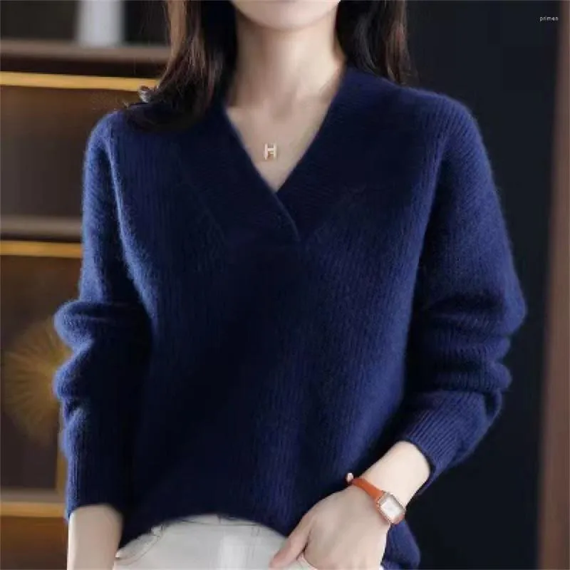 Soft And Warm Knit Sweater V Neck Sweater For Autumn/Winter 2024 Loose Fit  V Neck Pullover With Base Casual Top For Femme From Primen, $26.58